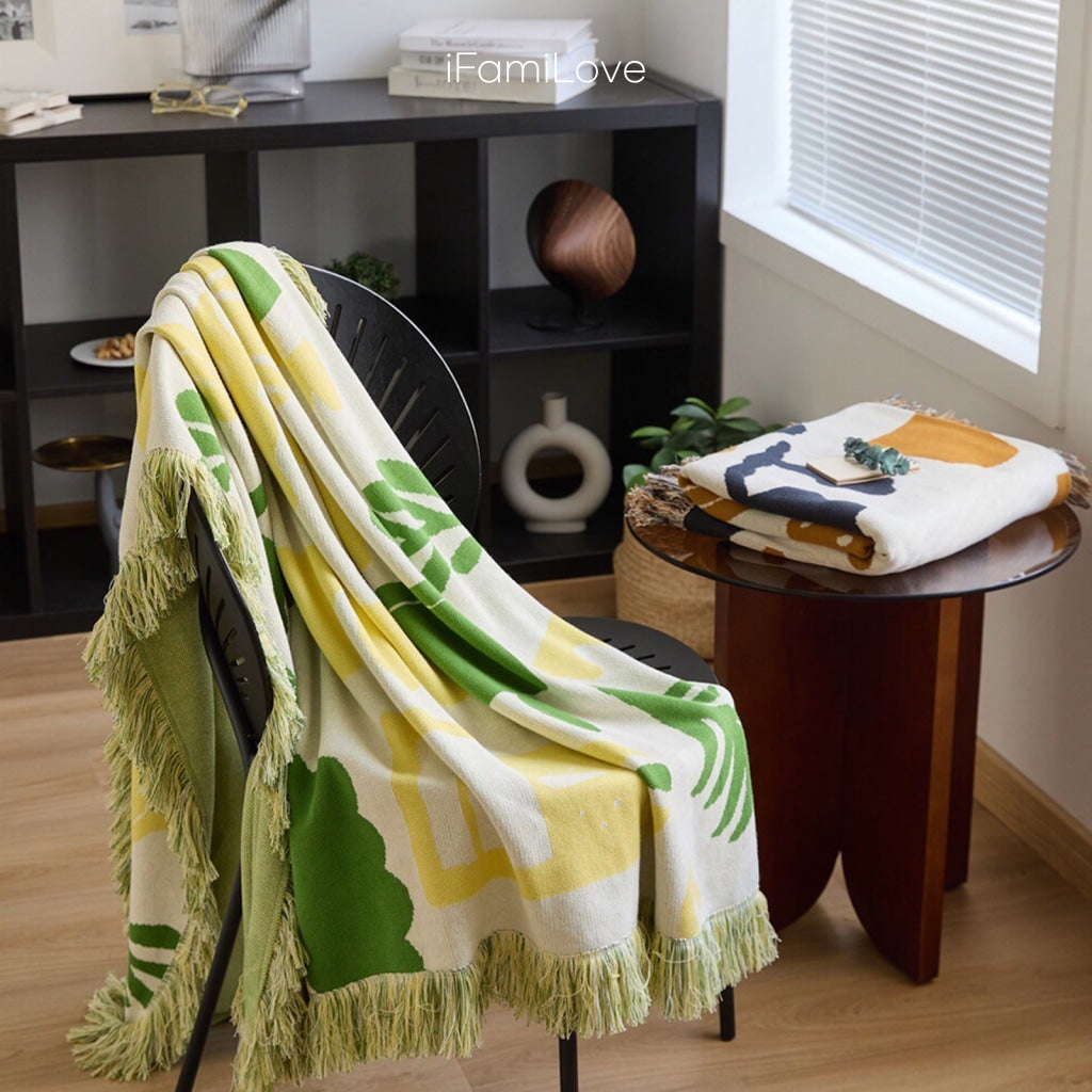 100% Cotton Knit Blankets Green Leaves / 130*160Cm