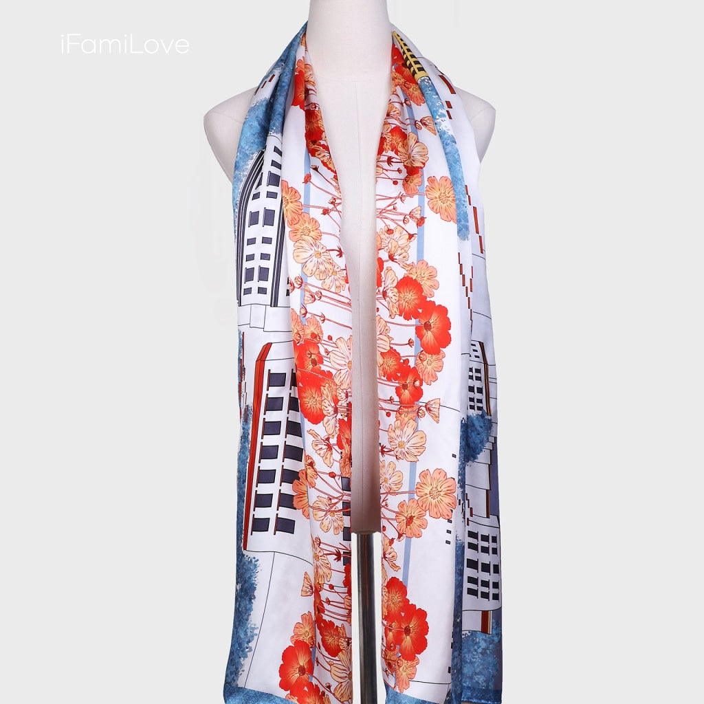 Chic Floral Rectangular Silk Scarf Ls-022 / 180*65Cm