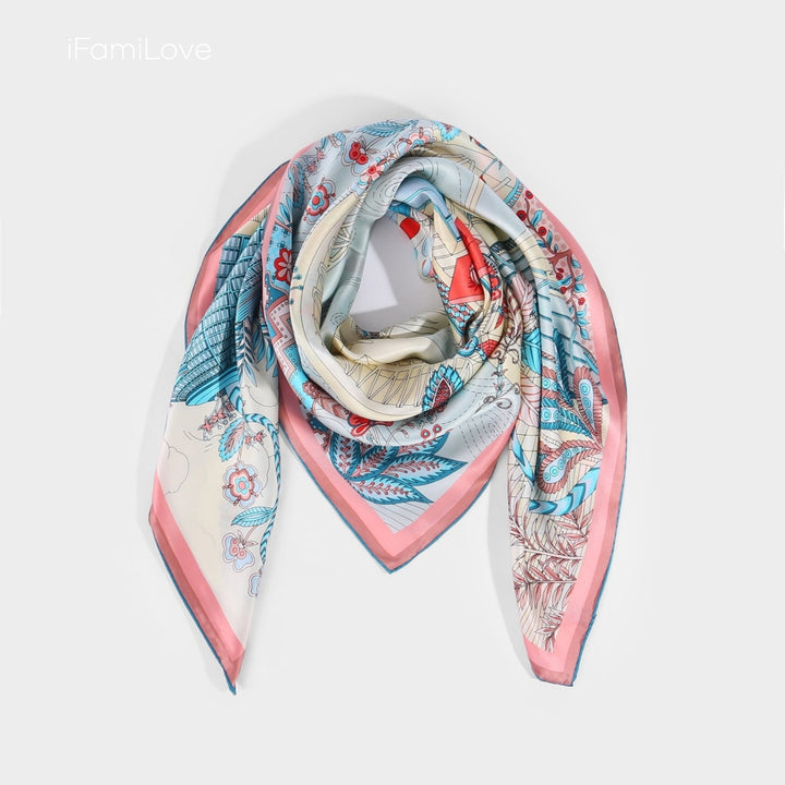 Chic Floral Square Silk Scarf