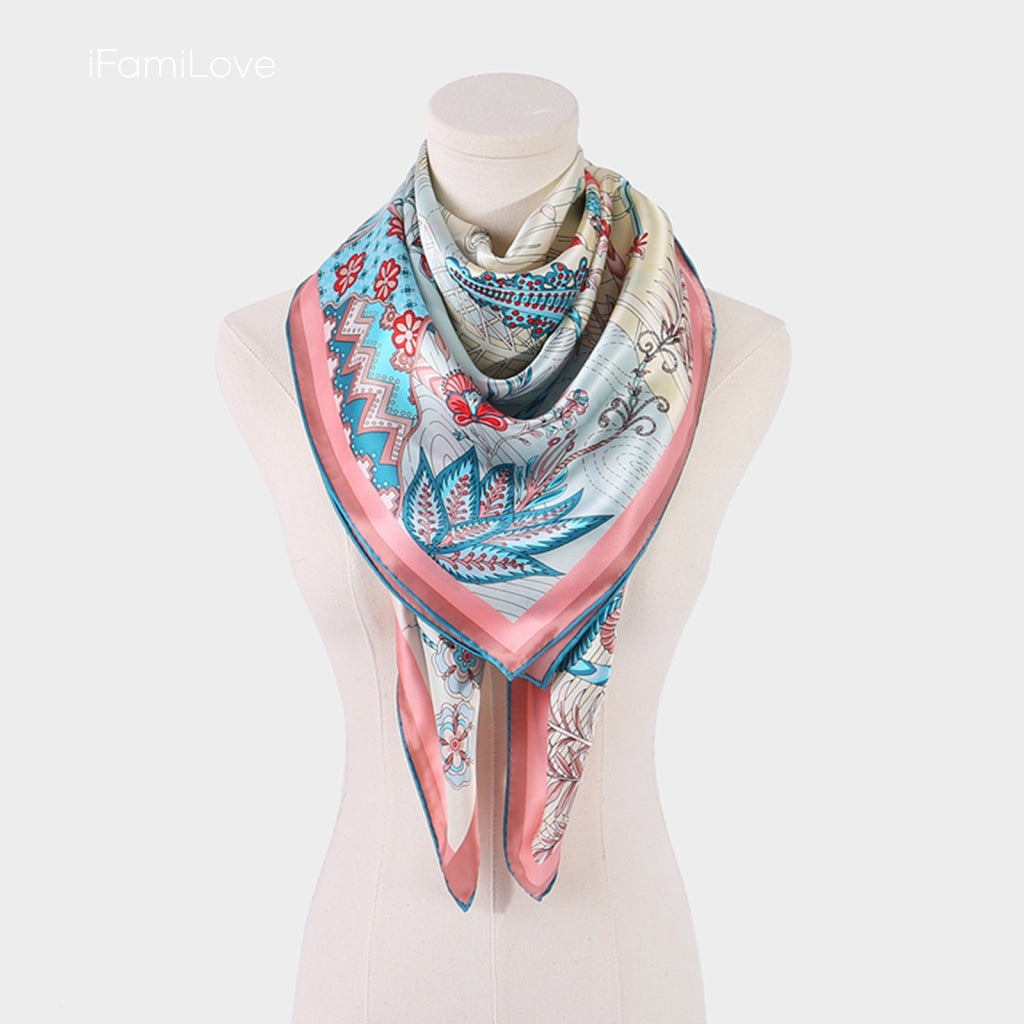 Chic Floral Square Silk Scarf