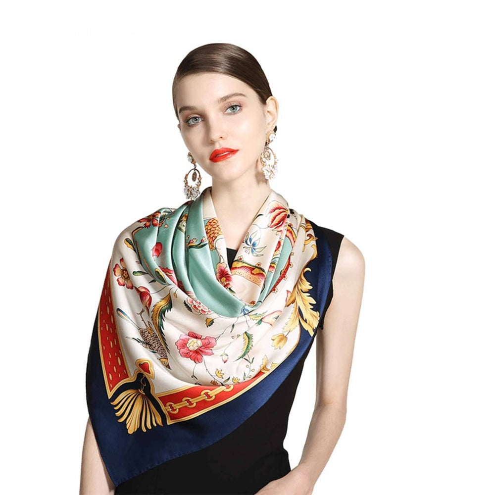 Chic Floral Square Silk Scarf Ls-009 / 105*105Cm
