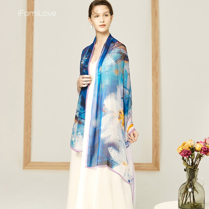 Elegant Rectangular Silk Chiffon Scarf Ls-016 / 195*106Cm